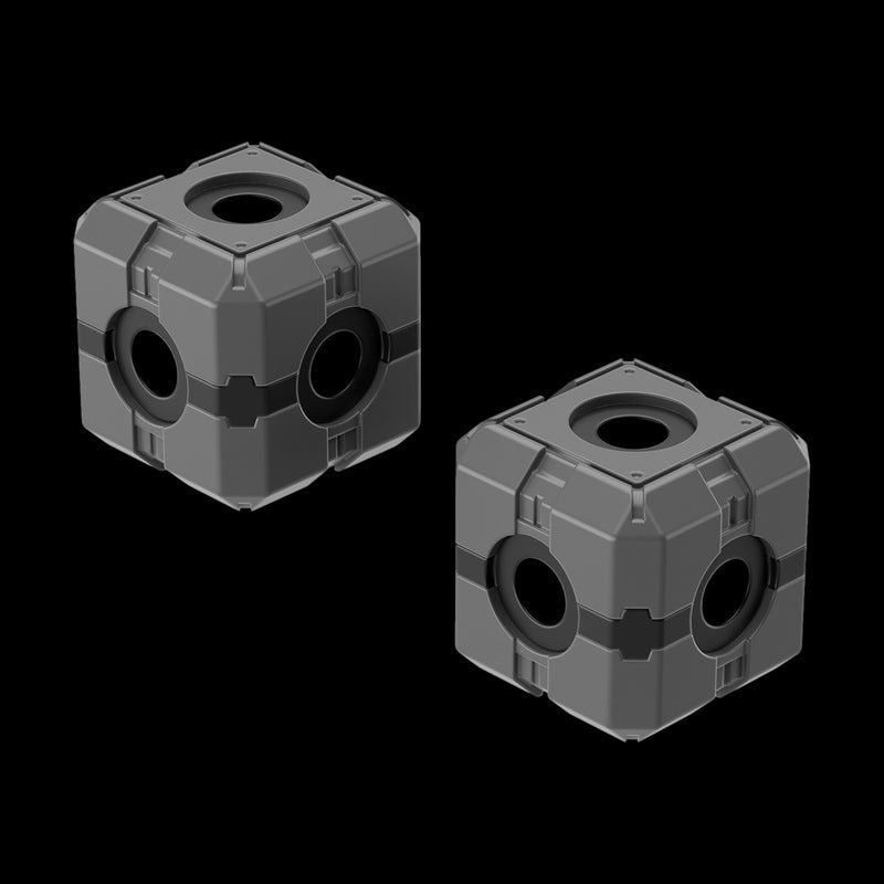 Two gray cube-shaped connectors on a white background