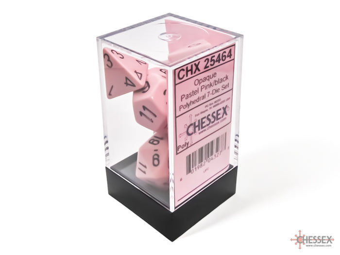 Chessex: 7 Piece Dice Set Opaque Pastel Pink with Black
