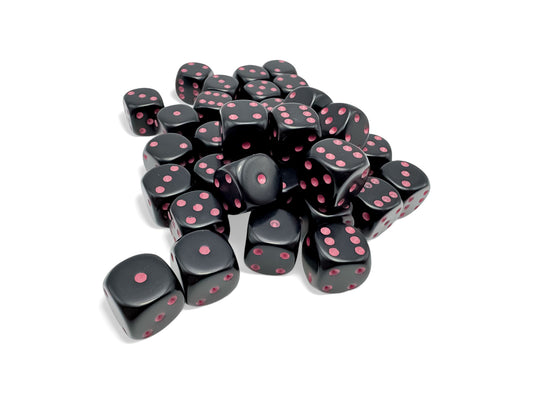 Chessex: 36 Piece D6 Dice Set Opaque Black with Pink