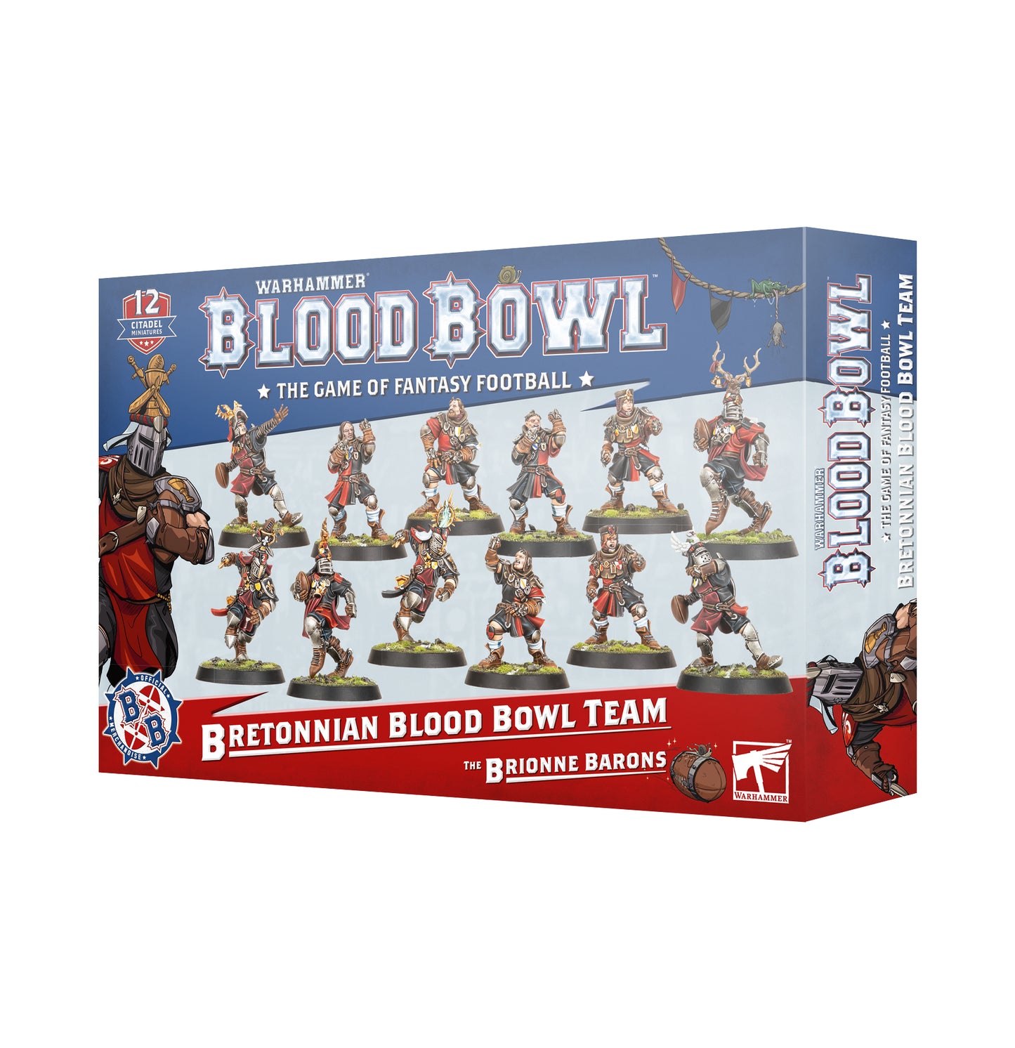 Box of Blood Bowl game with figurines on a white background bretonnian blood bowl team