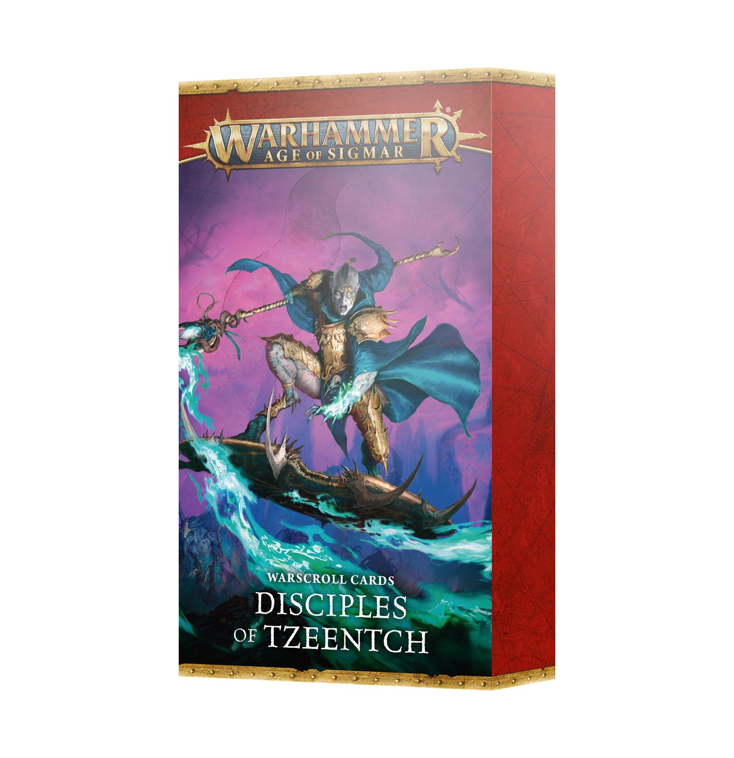 Warhammer Age of Sigmar game box with a warrior on a boat design.