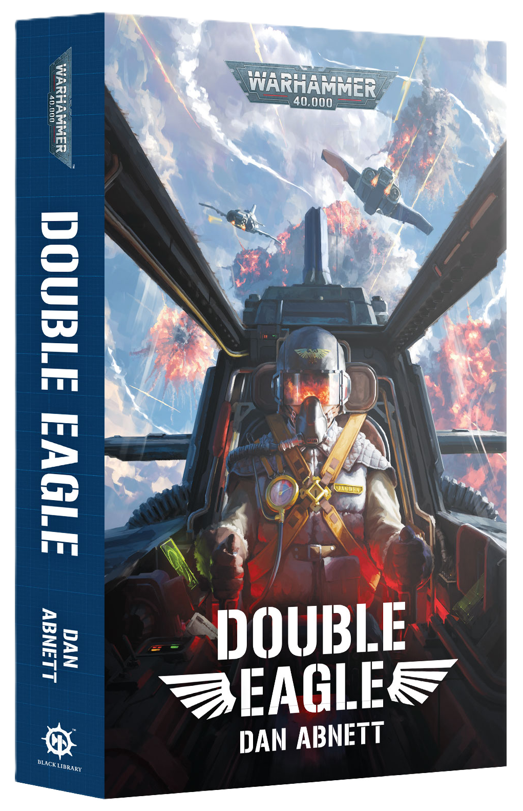Book cover of 'Double Eagle' by Dan Abnett with a futuristic soldier and helicopter design.