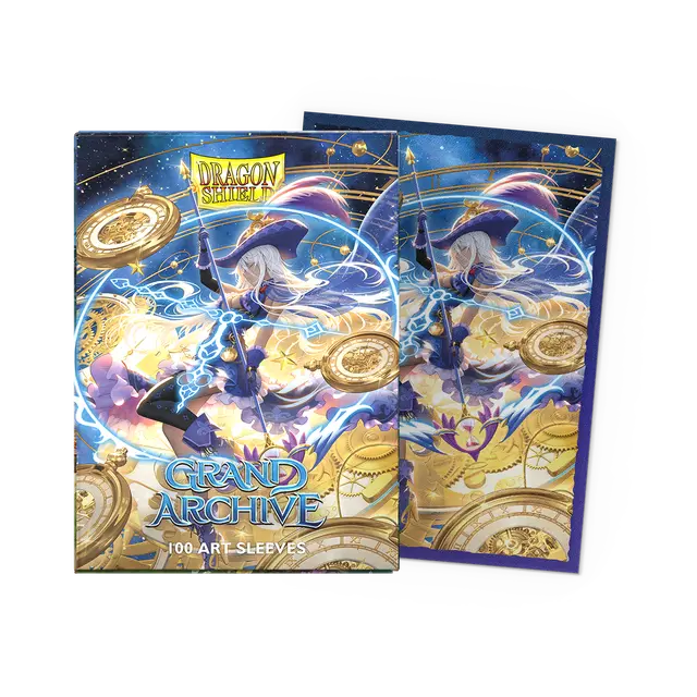 Dragon Shield Grand Archive card sleeves with Chronowarp design on a white background