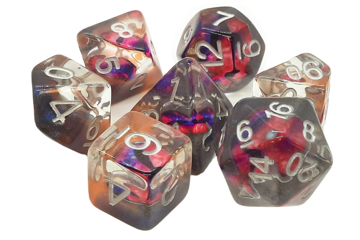 Old School Dice: 7 Piece Dice Set Infused Dragon Eye Skeletal