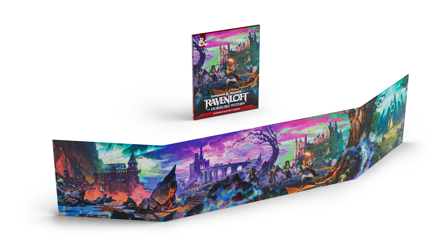 Ravenloft: The Horrors Within Dungeon Master Screen box cover and example of an opened screen