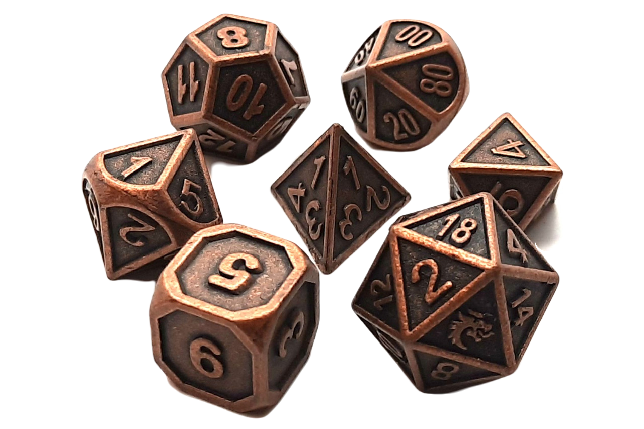 Old School Dice: 7 Piece Dice Set Dwarven Forged Ancient Bronze