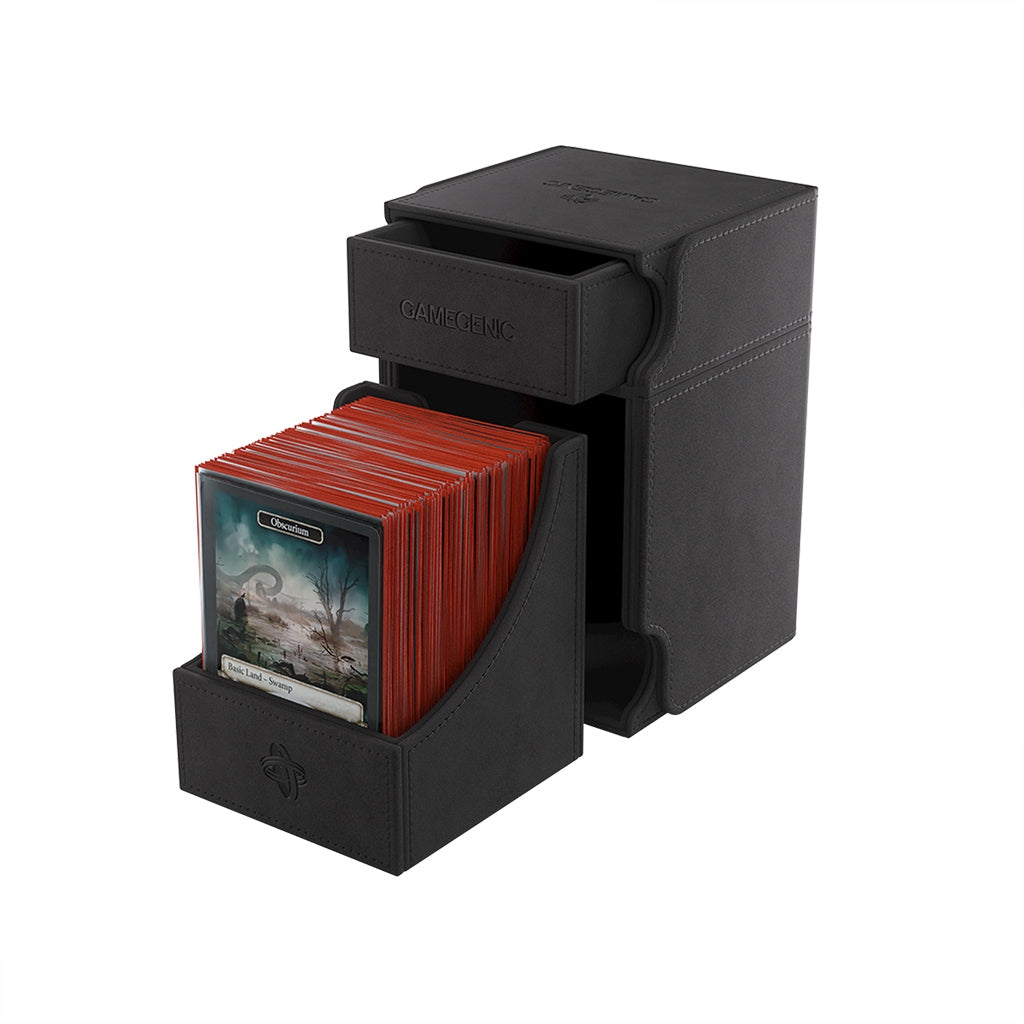 Black Gamegenic Watchtower with red cards on a white background