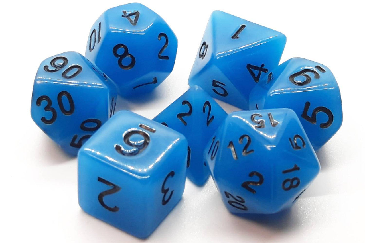 Old School Dice: 7 Piece Dice Set Glow Dice Blue