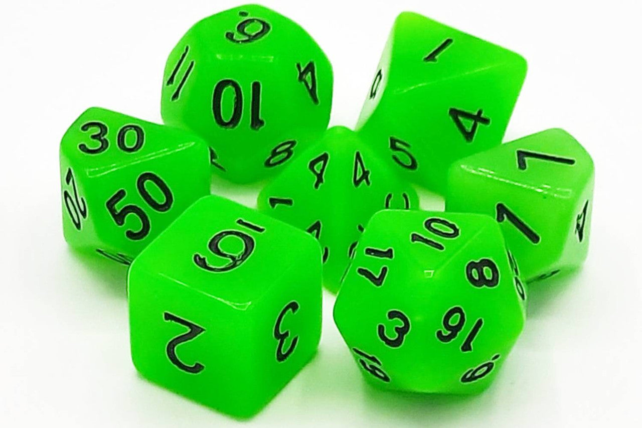 Old School Dice: 7 Piece Dice Set Glow Dice Green