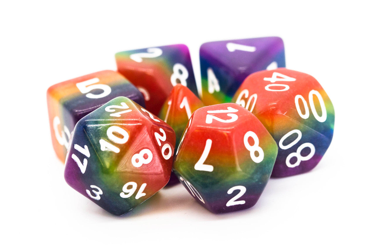 Old School Dice: 7 Piece Dice Set Gradients Rainbow