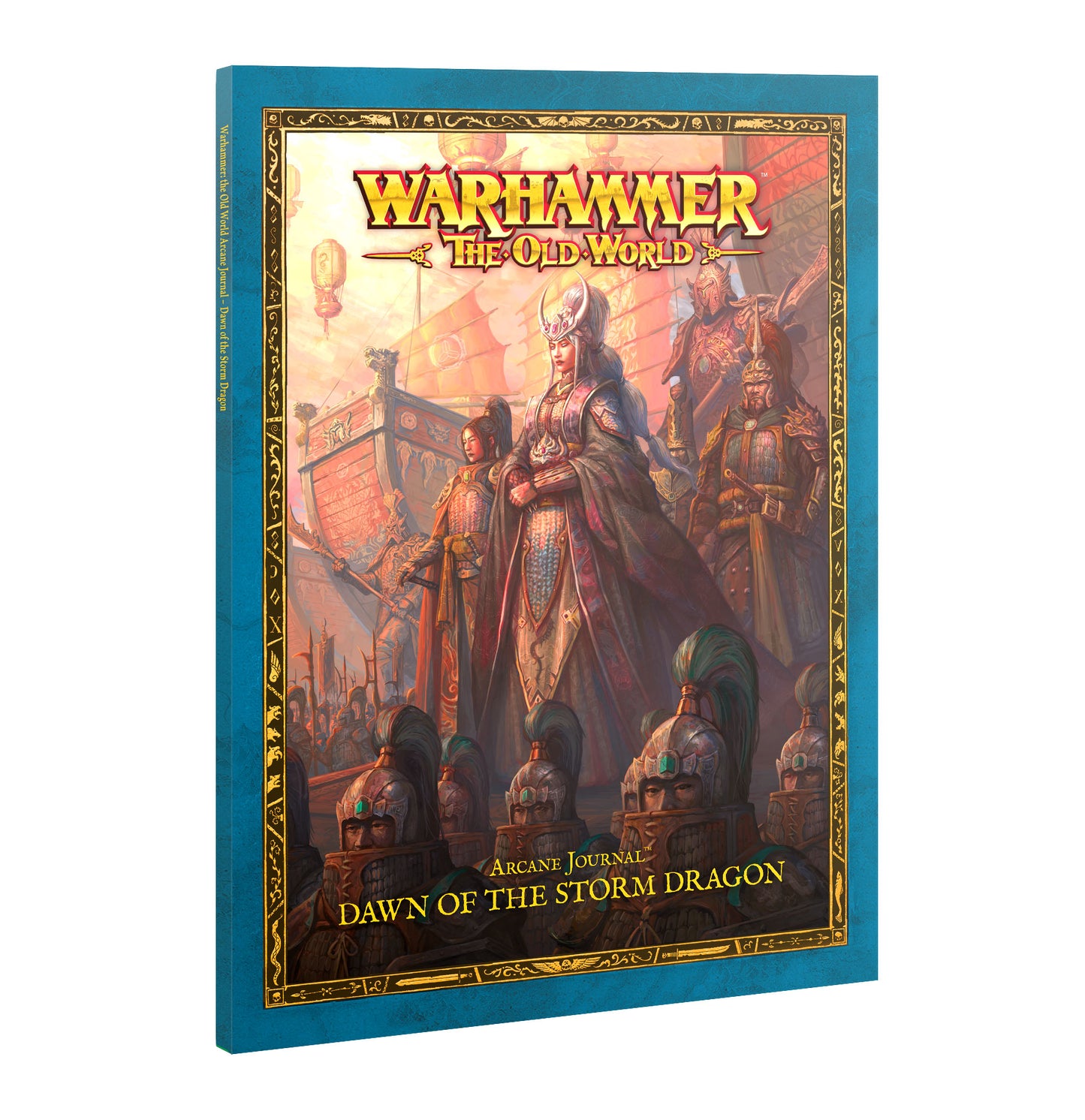 Warhammer The Old World game book cover with characters and text on a white background