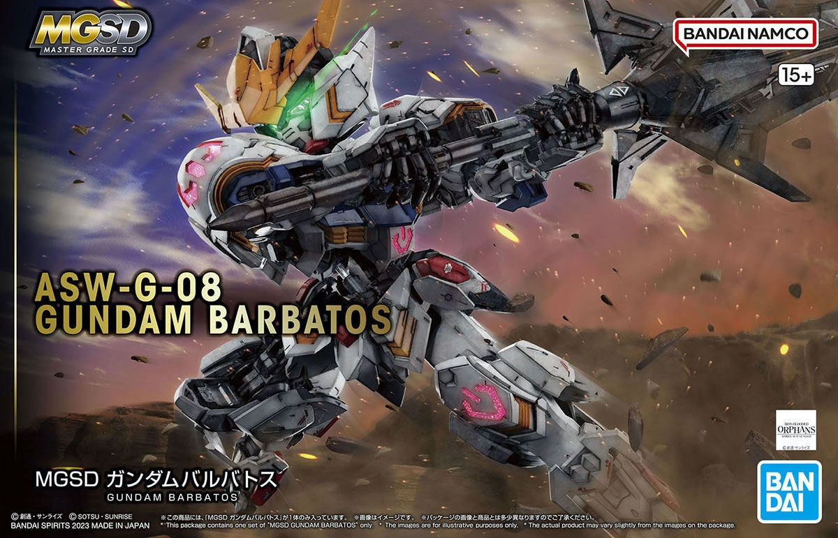 Model kit of Gundam Barbatos with detailed design and colorful background