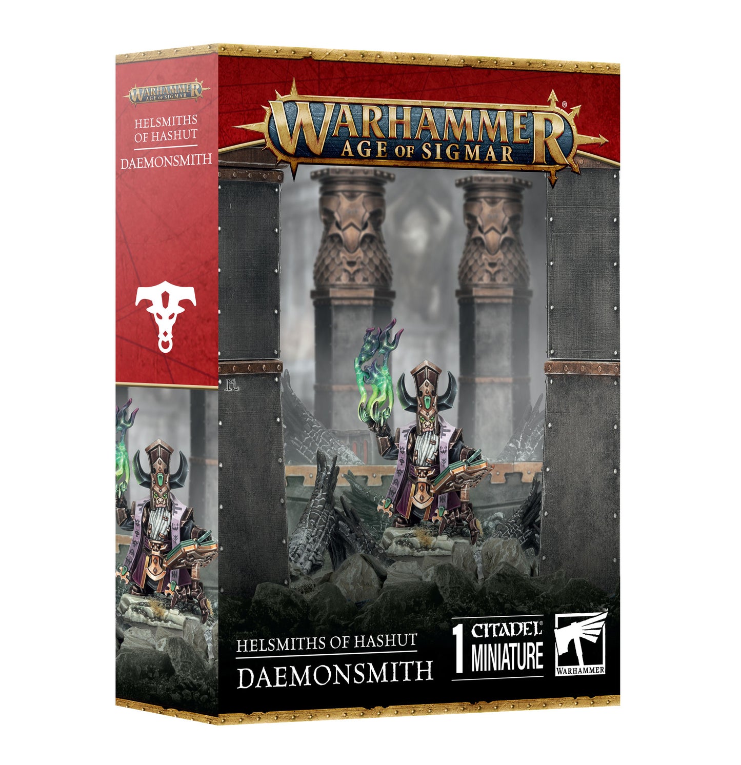 Warhammer Age of Sigmar game box with miniature figure on a white background