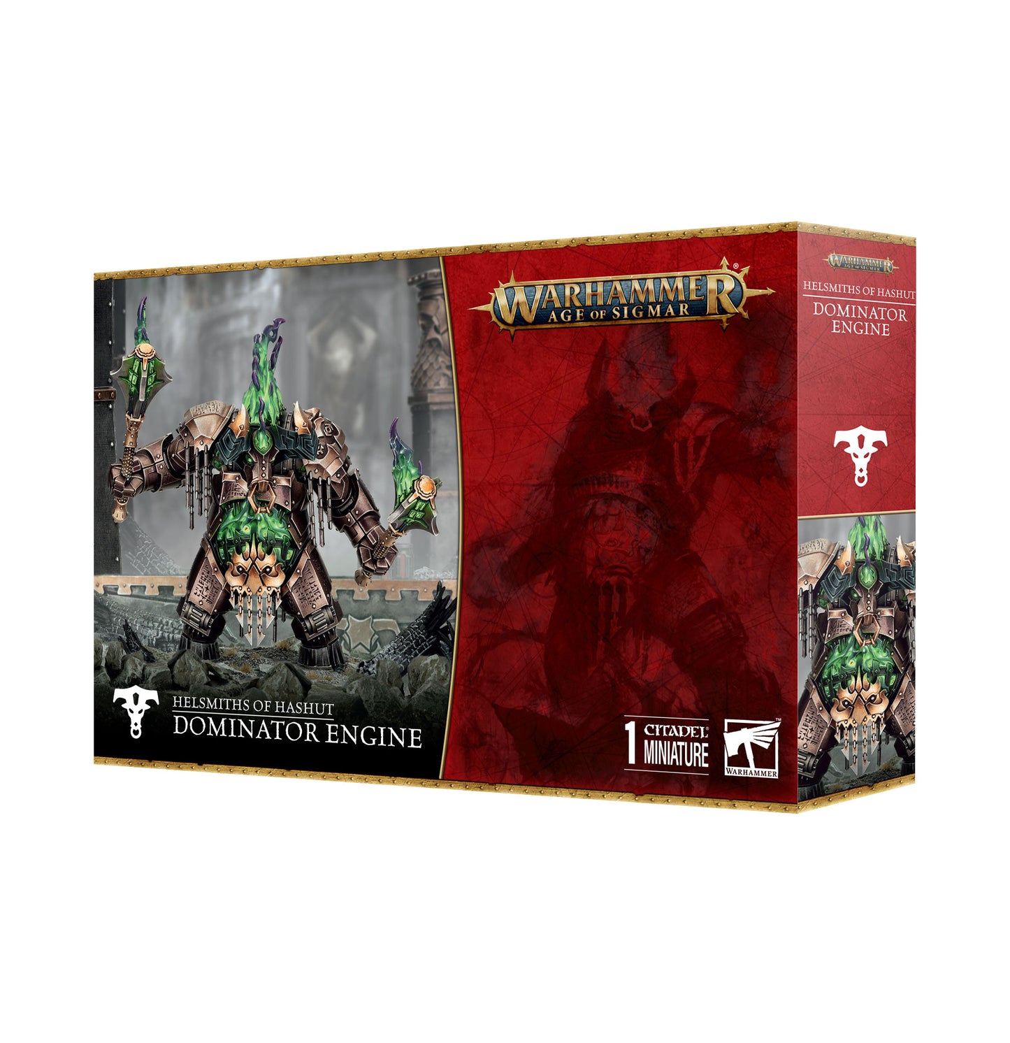 Warhammer Age of Sigmar game box with a large mechanical figure on a white background