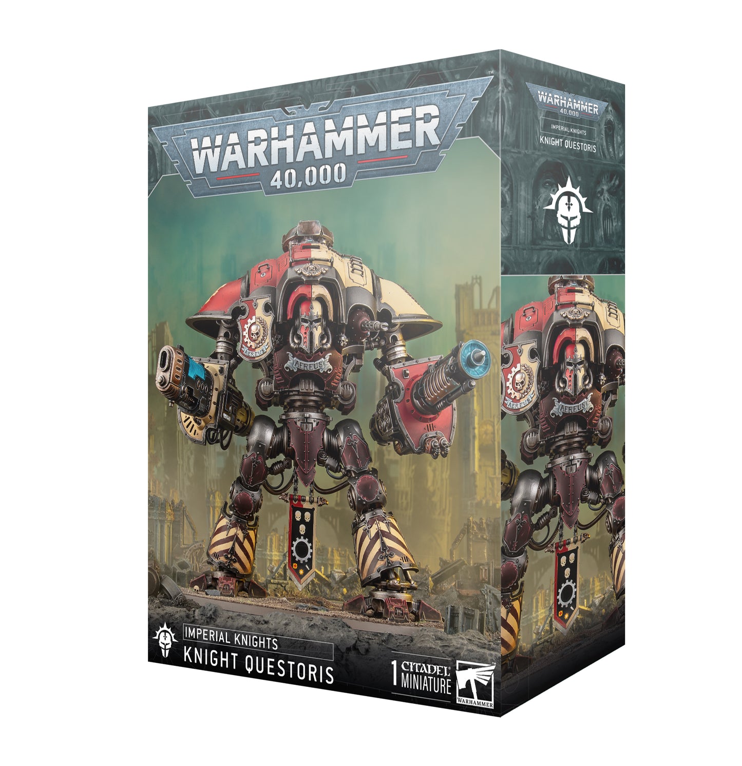 Warhammer 40,000 Knight Questoris figurine box on a white background