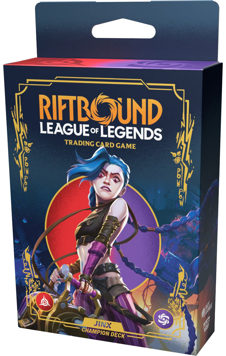 Riftbound League of Legends trading card game packaging with character illustration on a blue and purple background