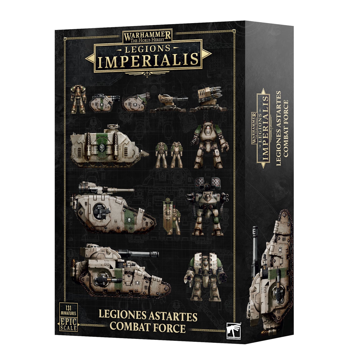 Warhammer Legions Imperialis box set with model images on a black background