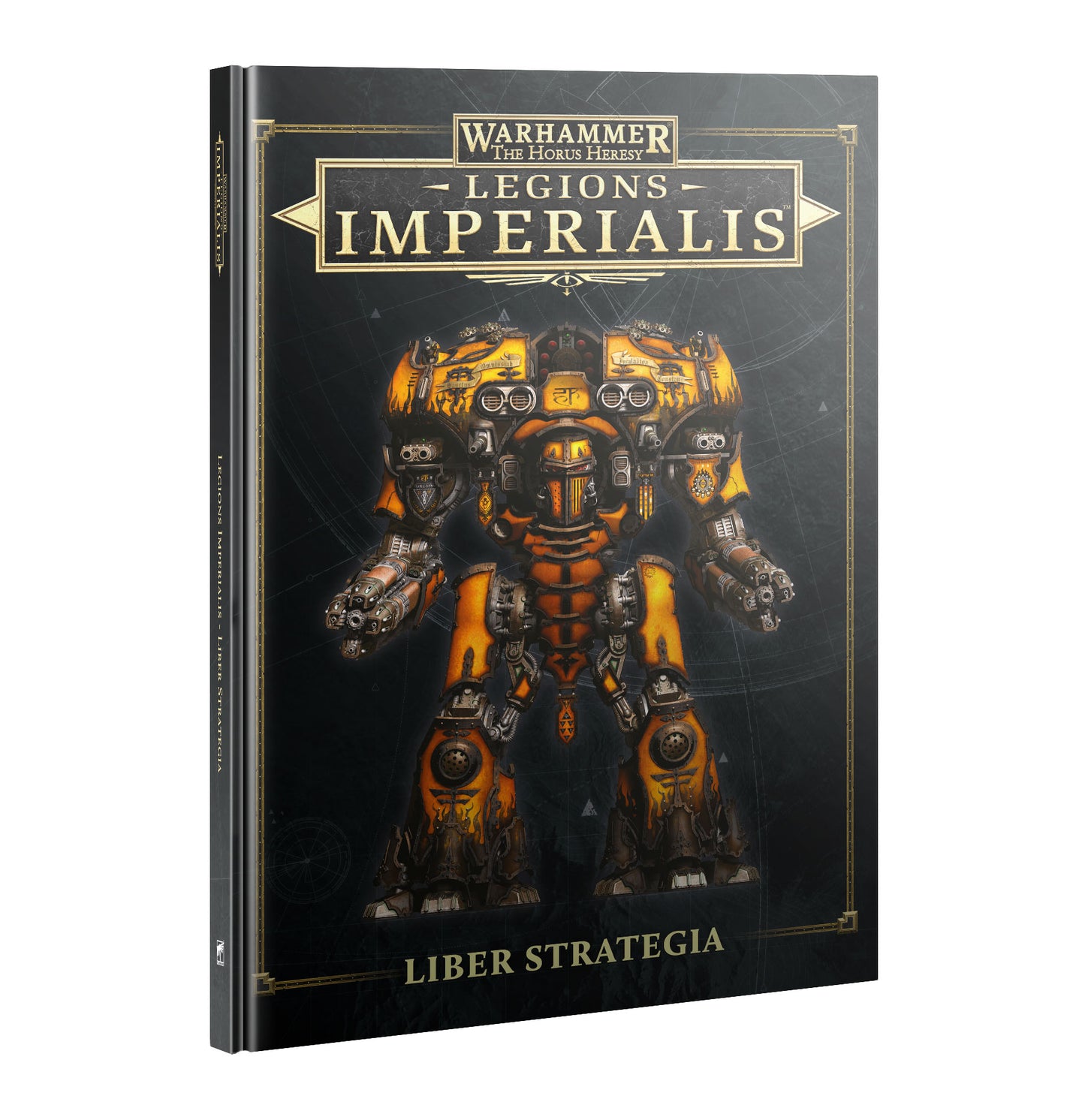 Book titled 'Legions Imperialis' with a robot illustration on a black background