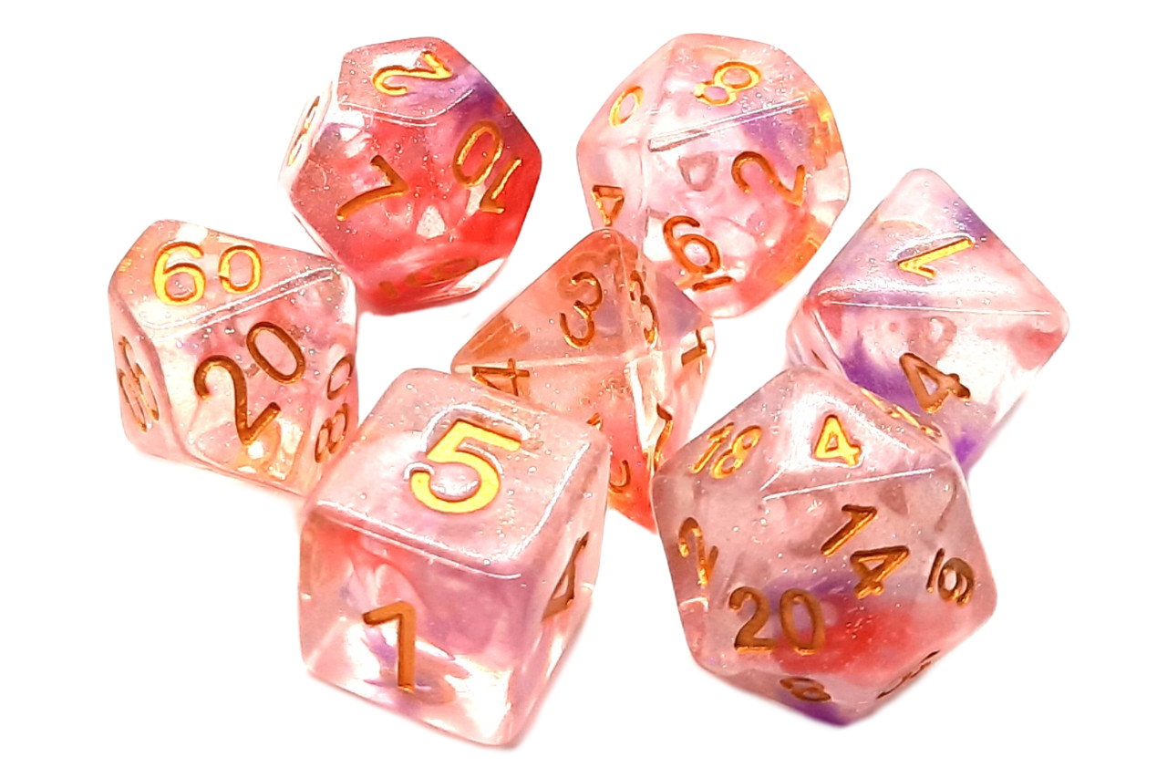 Old School Dice: 7 Piece Dice Set Luminous Red Ruby