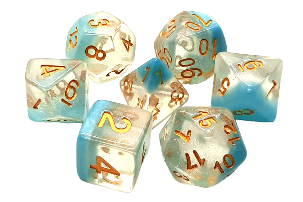 Old School Dice: 7 Piece Dice Set Luminous Winter's Breath