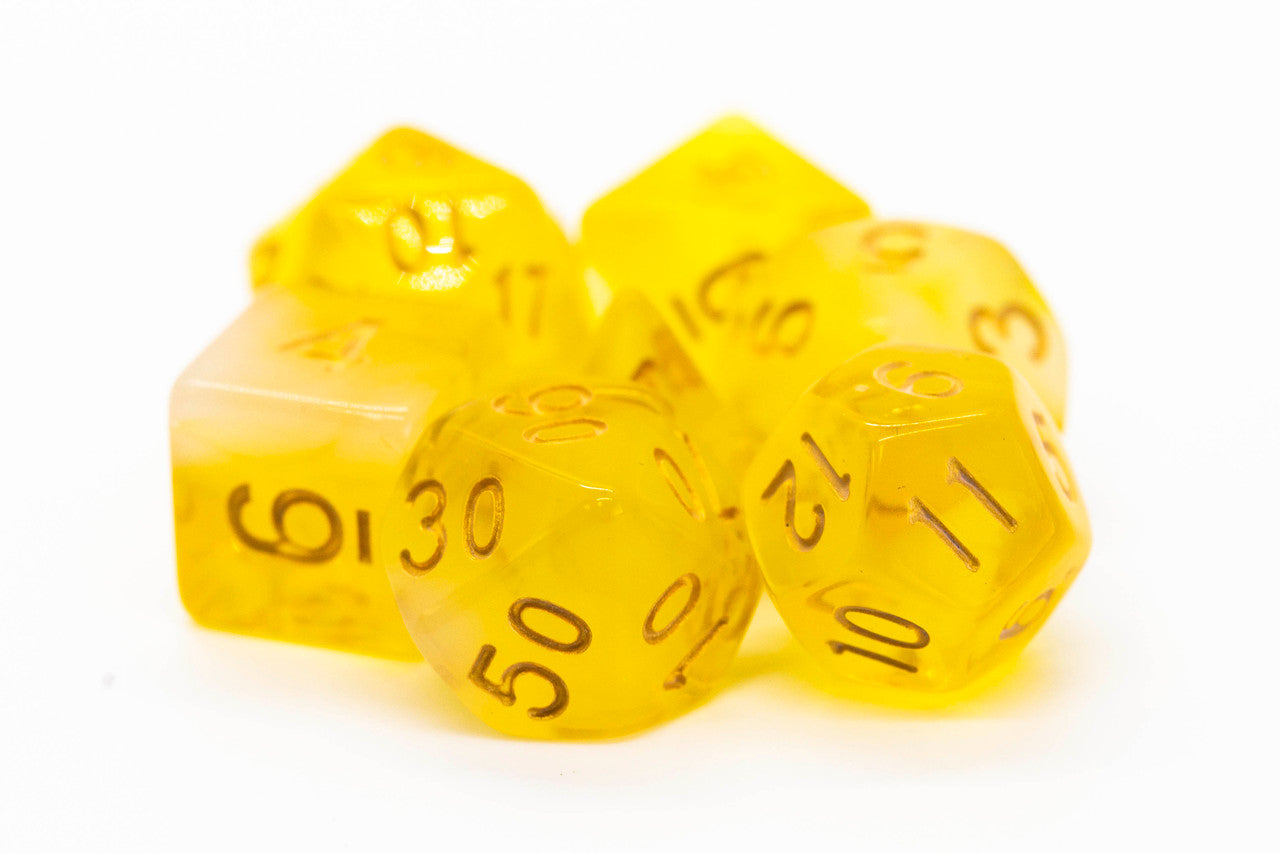 Old School Dice: 7 Piece Dice Set Nebula Yellow