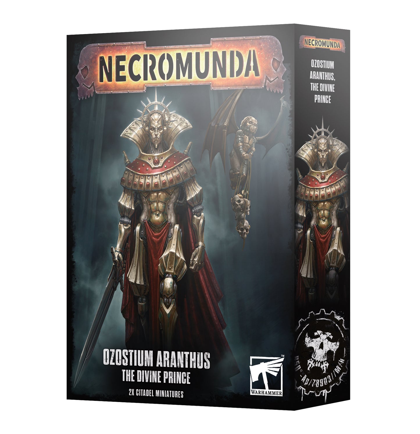 Necromunda Ozostium Aranthus packaging with warrior figure on a dark background