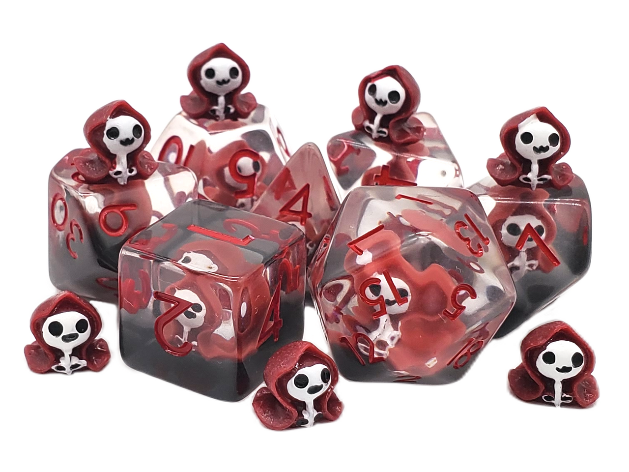 Old School Dice: 7 Piece Dice Set Infused Ghost Red
