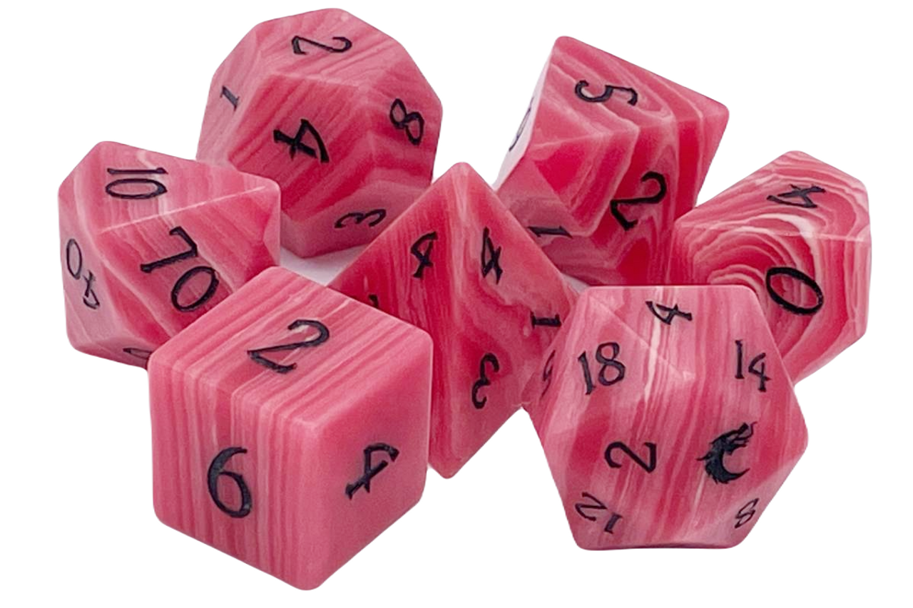 Old School Dice: 7 Piece Dice Set Gemstone - Striped Red Rose Agate