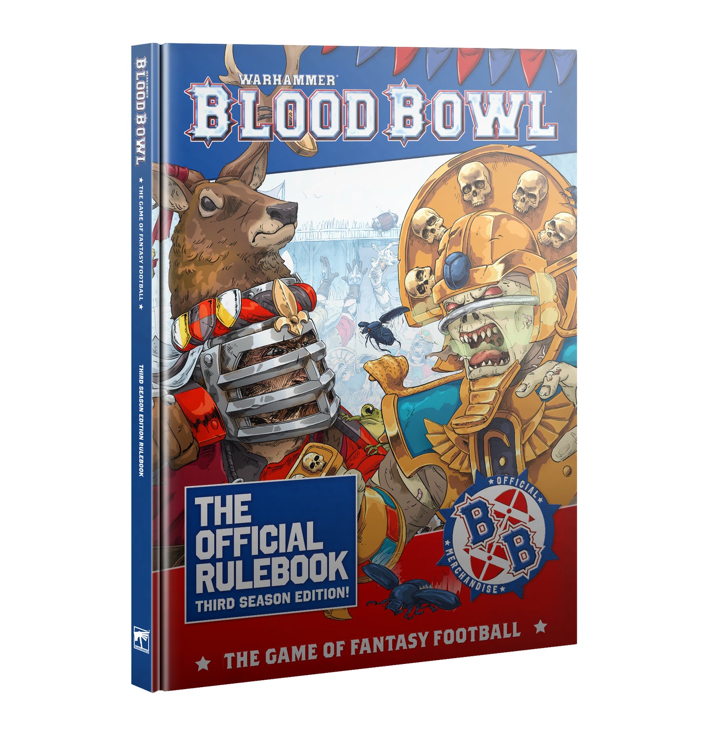 Warhammer Blood Bowl rulebook with fantasy characters on a white background third edition