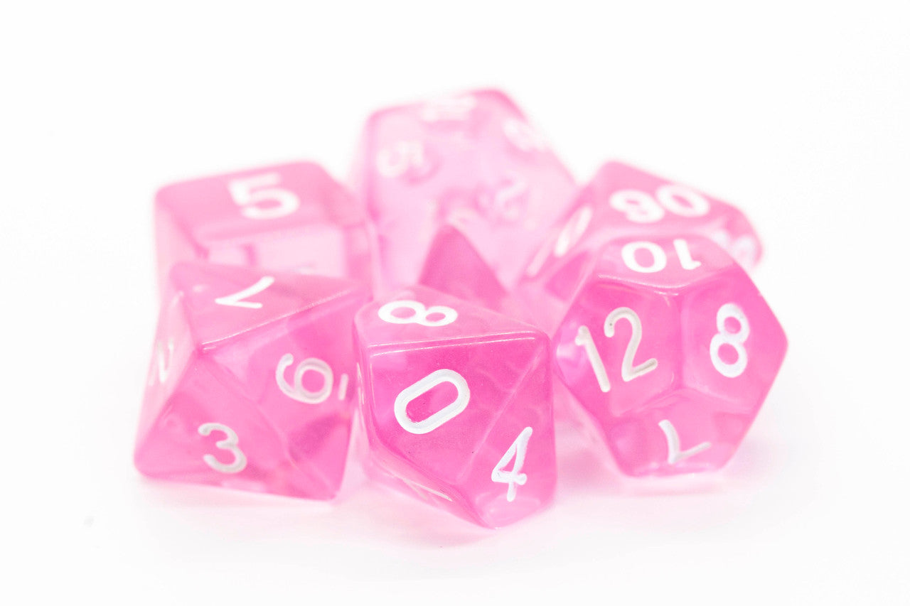 Old School Dice: 7 Piece Dice Set Translucent Pink