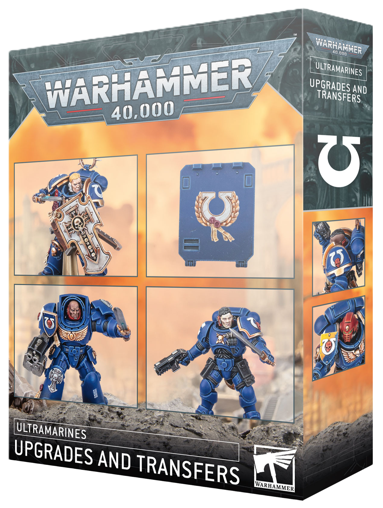 Warhammer 40,000 Ultramarines upgrades and transfers packaging with character images.