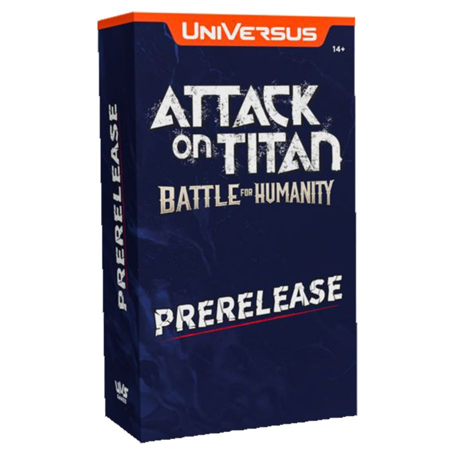 A boxed prerelease kit for the card game UniVersus: Attack on Titan - Battle for Humanity, featuring the game's title and the UniVersus logo.