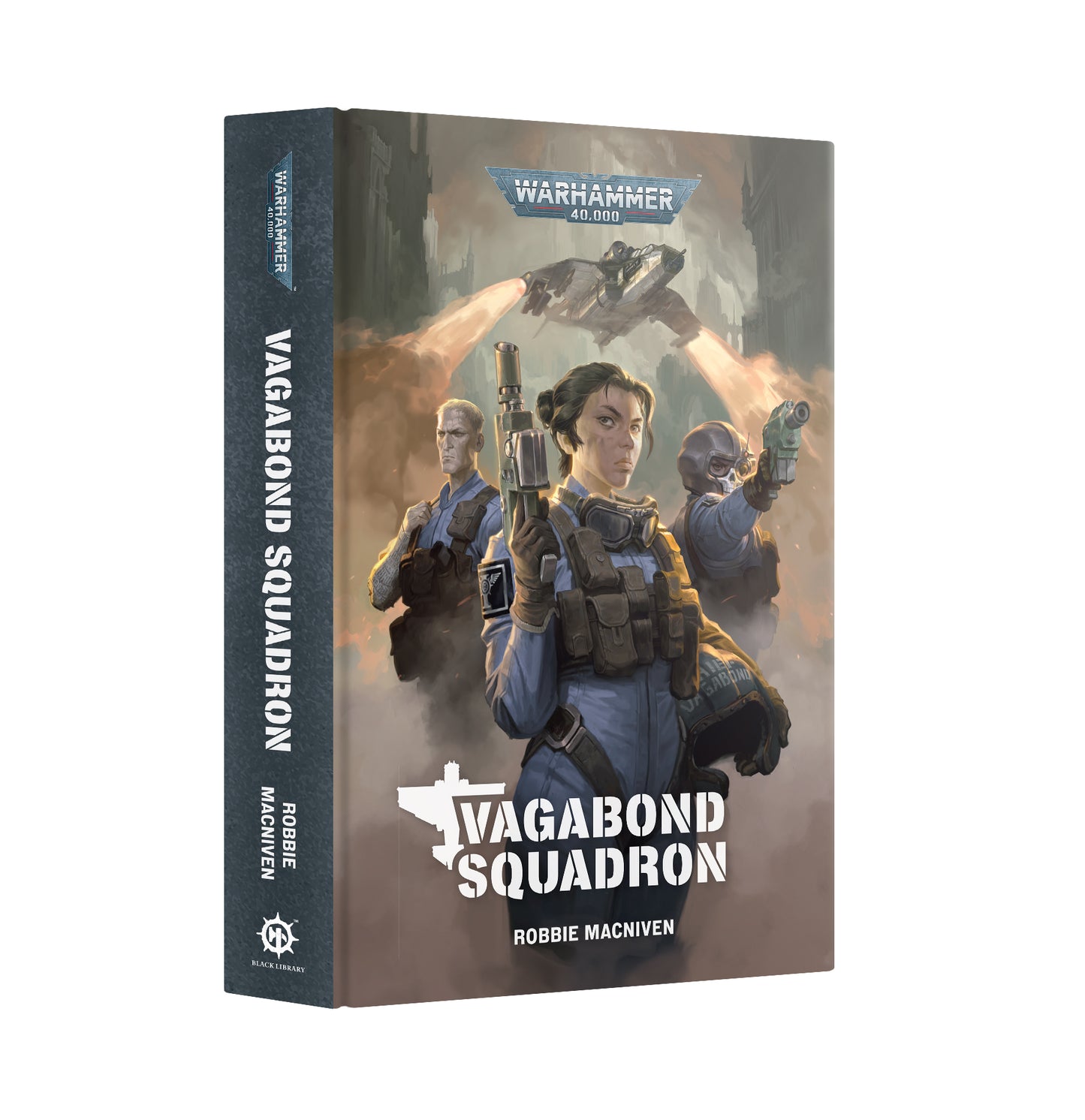 Book titled 'Vagabond Squadron' with characters on the cover, featuring the Warhammer 40,000 logo.