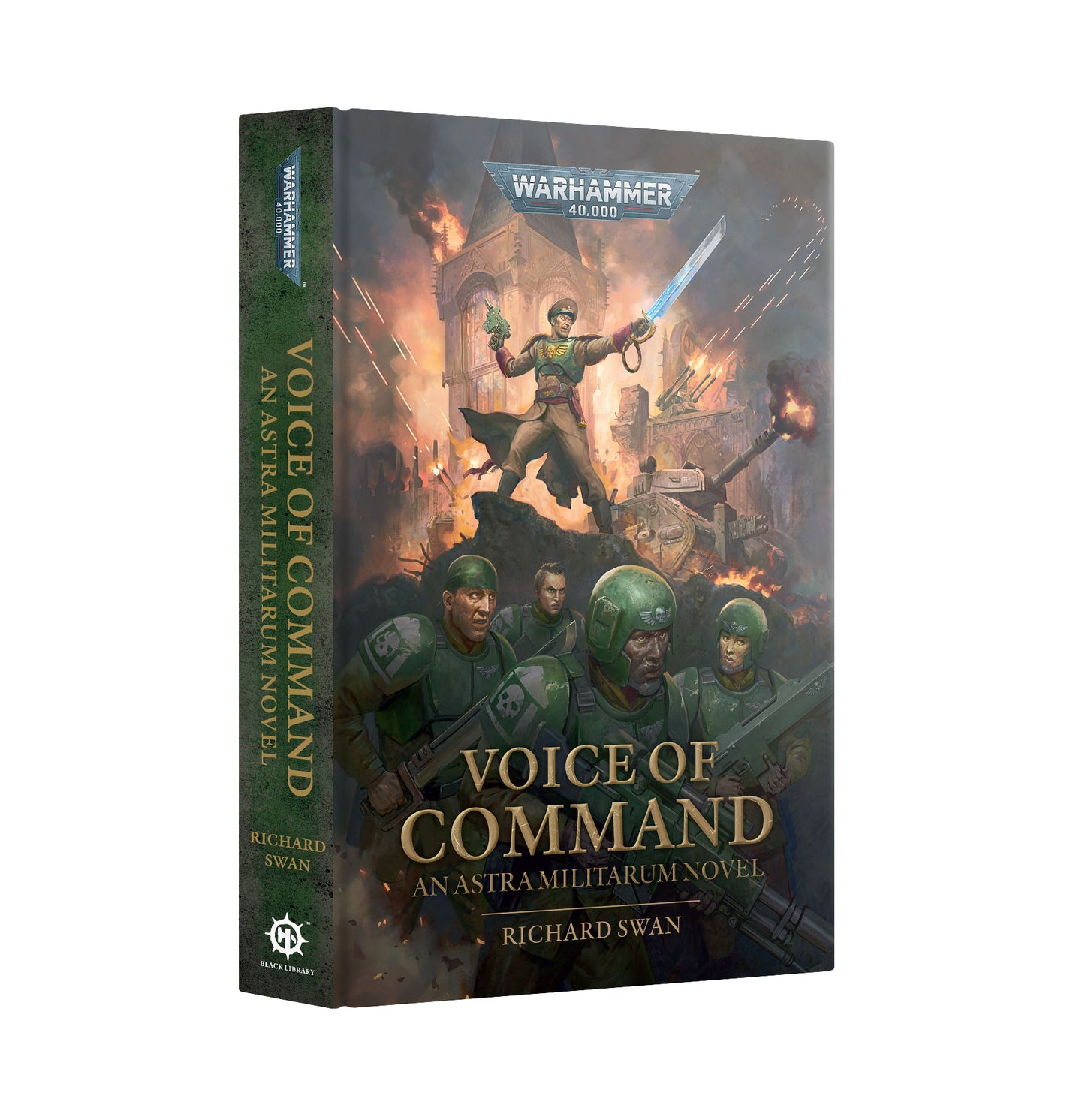 Warhammer 40k Voice of Command: An Astra Militarum Novel book by Richard Swan, shown at a three-quarter angle on a plain white background.
