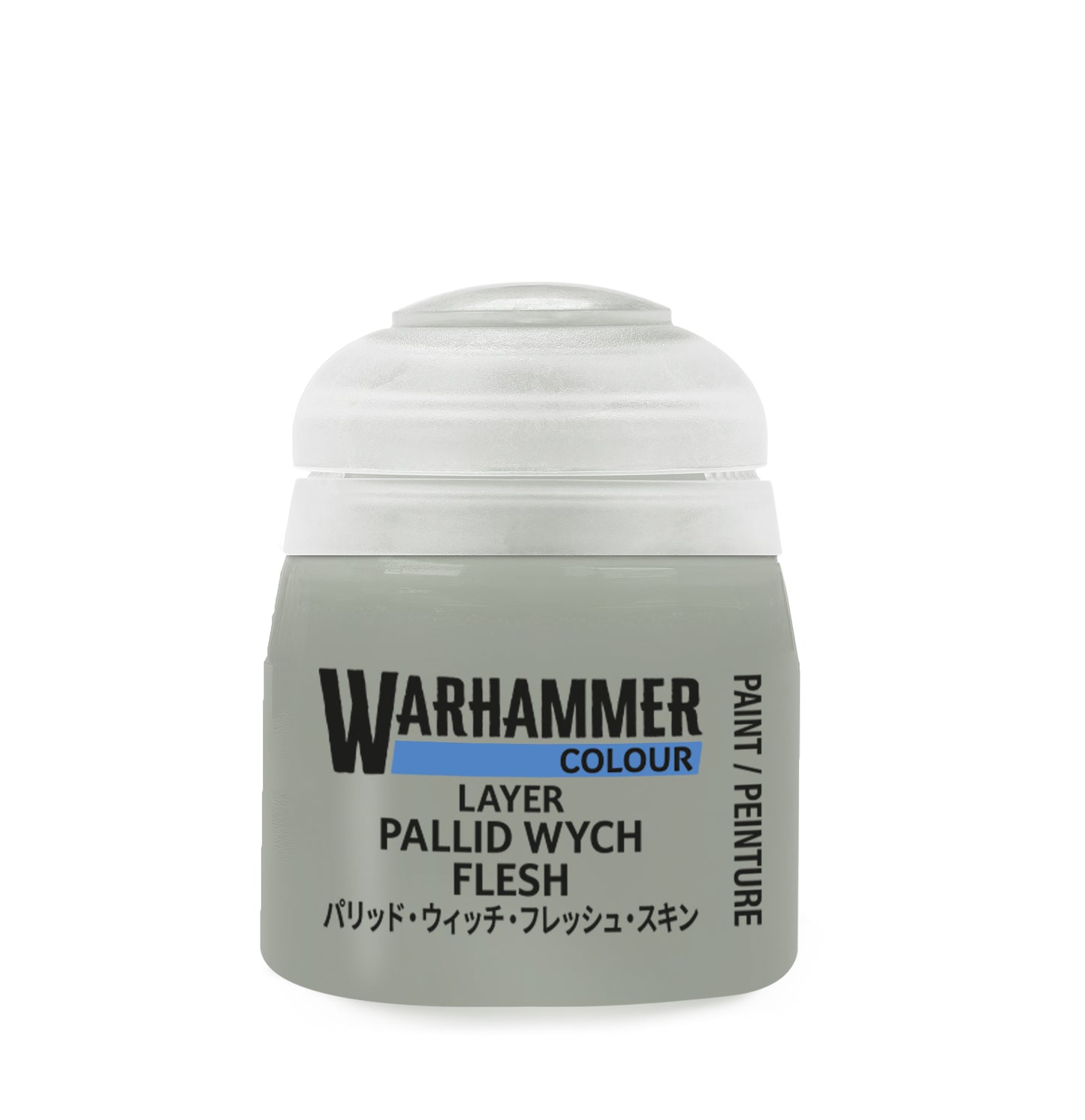 Warhammer paint pot labeled 'Layer Pallid Wych Flesh' on a white background