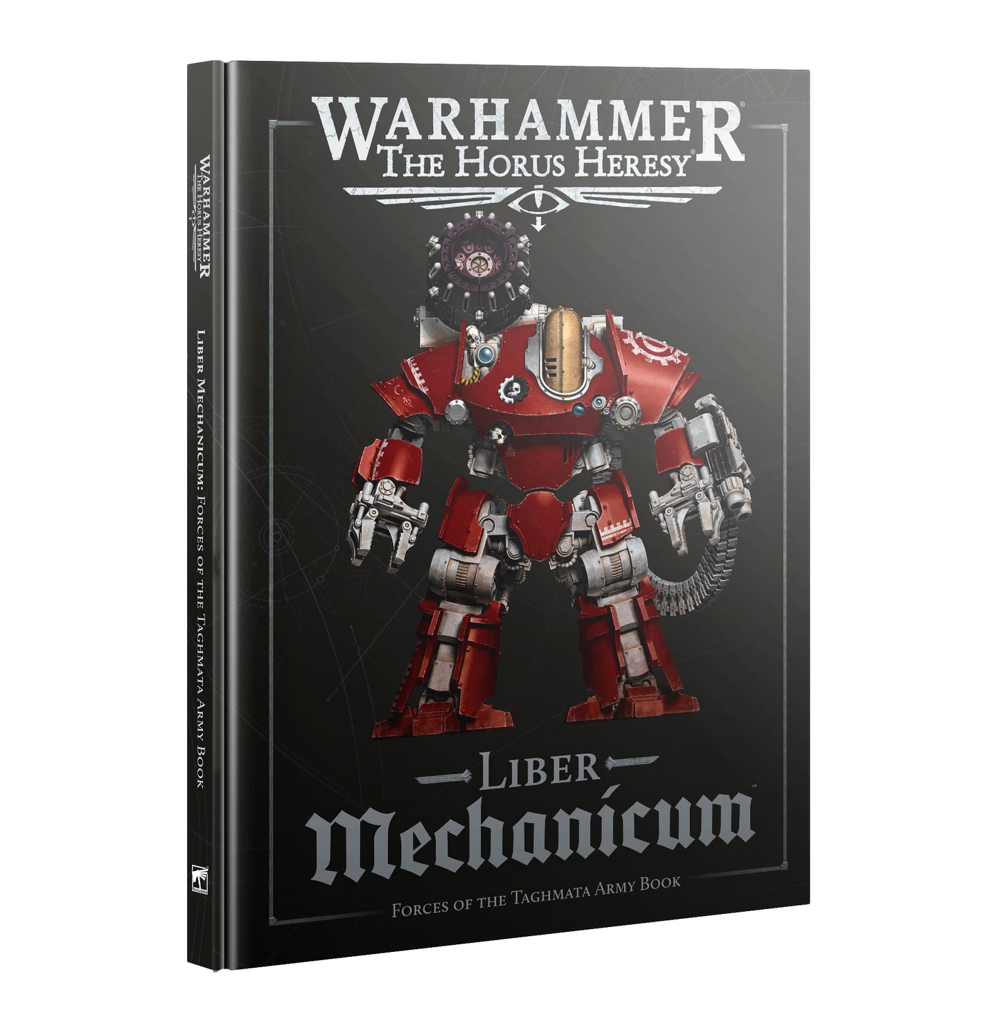 Warhammer The Horus Heresy Liber Mechanicum Forces of the Taghmata Army Book cover featuring a red and silver armored robot with mechanical details.