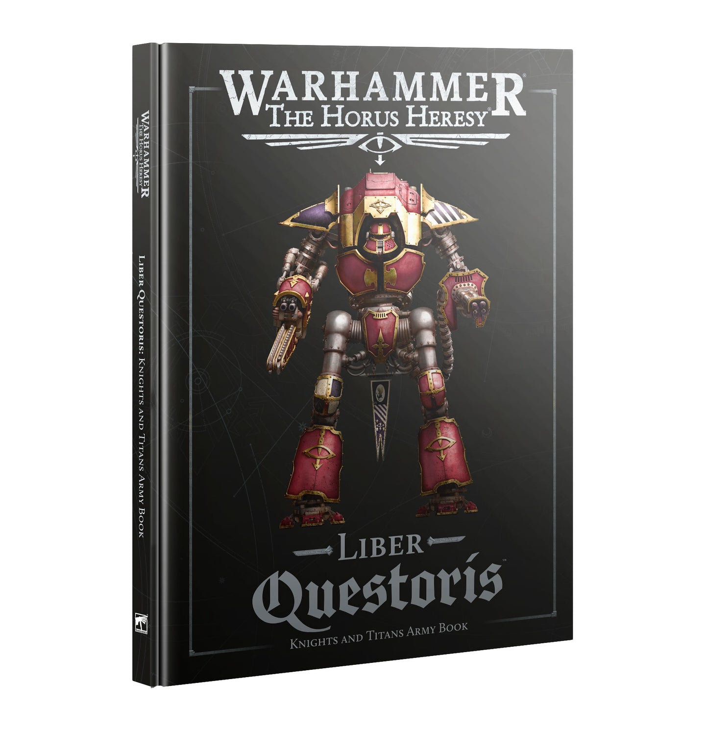 Warhammer The Horus Heresy Liber Questoris Knights and Titans Army Book cover featuring a detailed illustration of a mechanized knight in red and gold armor.