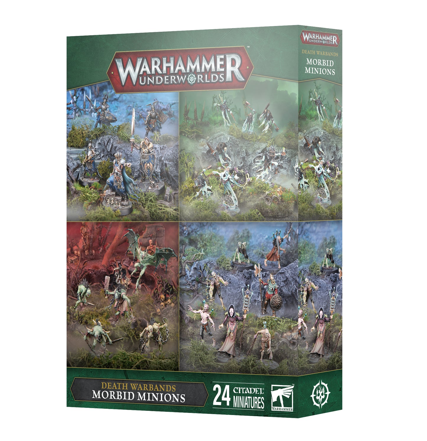 Warhammer Underworlds game box with miniature figures on a white background