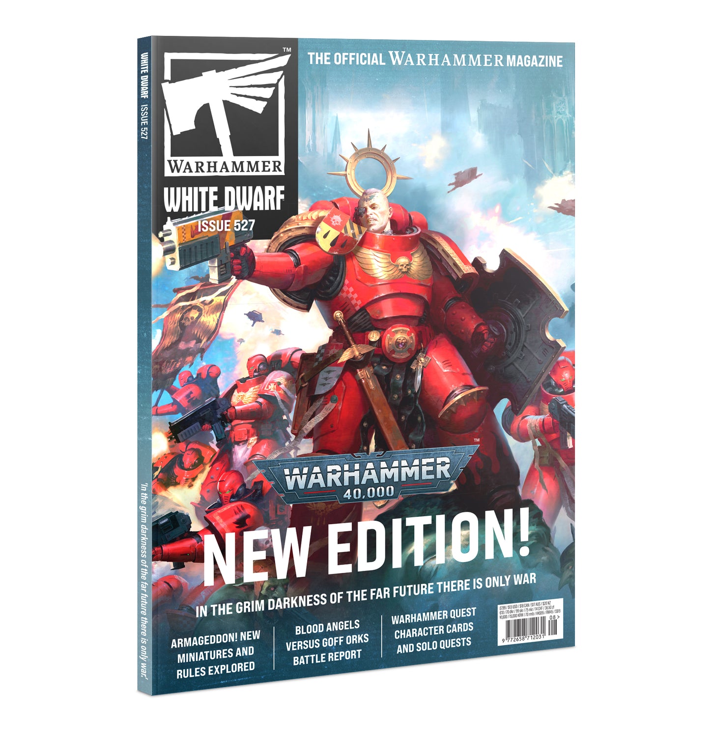 Warhammer 40,000 White Dwarf Issue 67 magazine cover shown at a slight angle against a plain white background. The cover features a large red-armored warrior with a glowing helmet, smaller red-armored figures, and bold white and blue text reading 'White Dwarf,' 'Issue 67,' and 'New Edition!'.