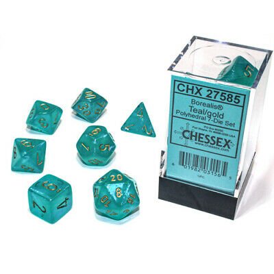 Chessex Dice: 7 Die Set - Borealis - Teal with Gold (CHX 27585) - Gamescape