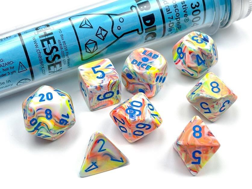 Chessex Dice: 7 Die Set - Festive - Kaleidoscope with Blue (CHX 30047) - Gamescape