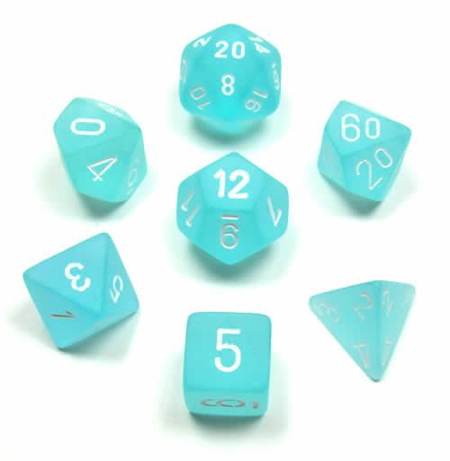 Chessex Dice: 7 Die Set - Frosted - Teal with White (CHX 27405) - Gamescape
