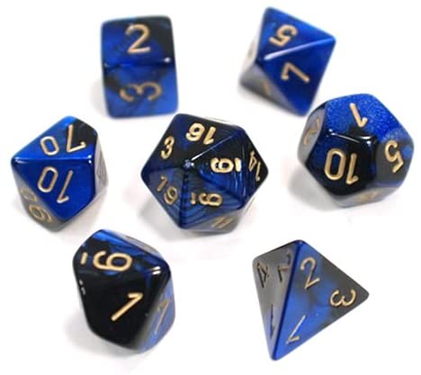 Chessex Dice: 7 Die Set - Gemini - Black-Blue with Gold (CHX 26435) - Gamescape