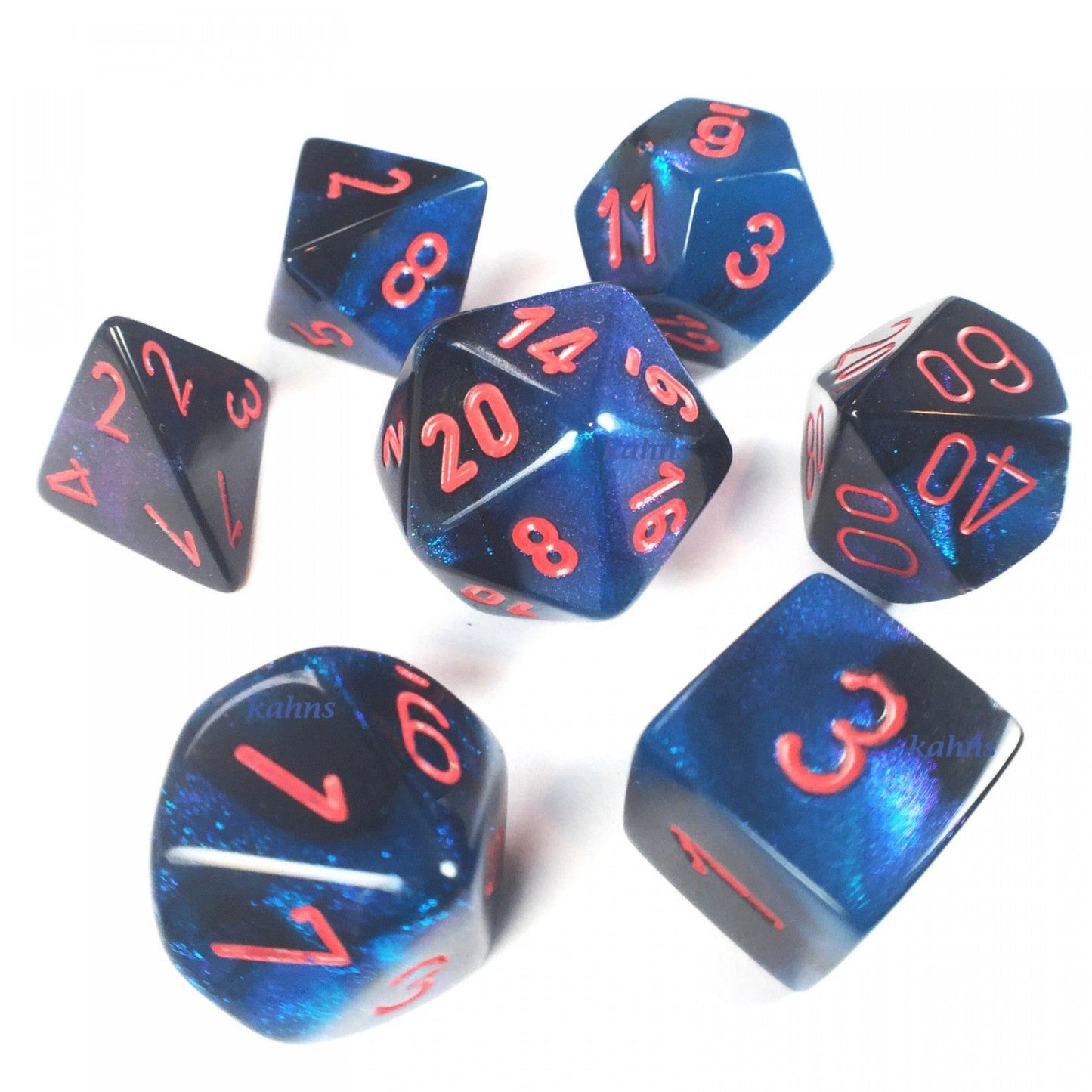 Chessex Dice: 7 Die Set - Gemini - Black-Starlight with Red (CHX 26458) - Gamescape
