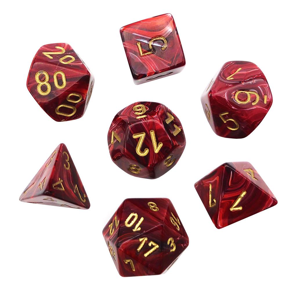 Chessex Dice: 7 Die Set - Vortex - Burgundy with Gold (CHX 27434) - Gamescape