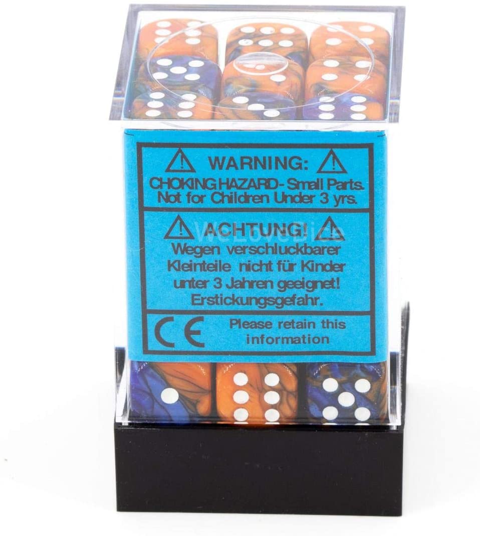 Chessex Dice: D6 Block 12mm - Gemini - Blue-Orange with White (CHX 26852) - Gamescape