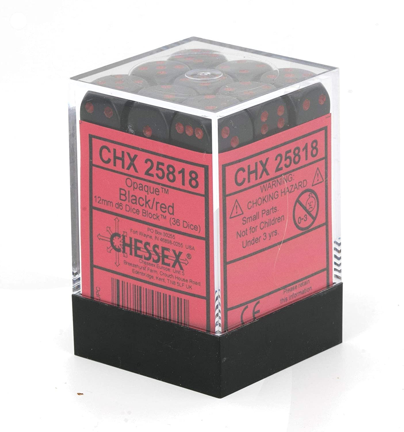 Chessex Dice: D6 Block 12mm - Opaque - Black with Red (CHX 25818) - Gamescape