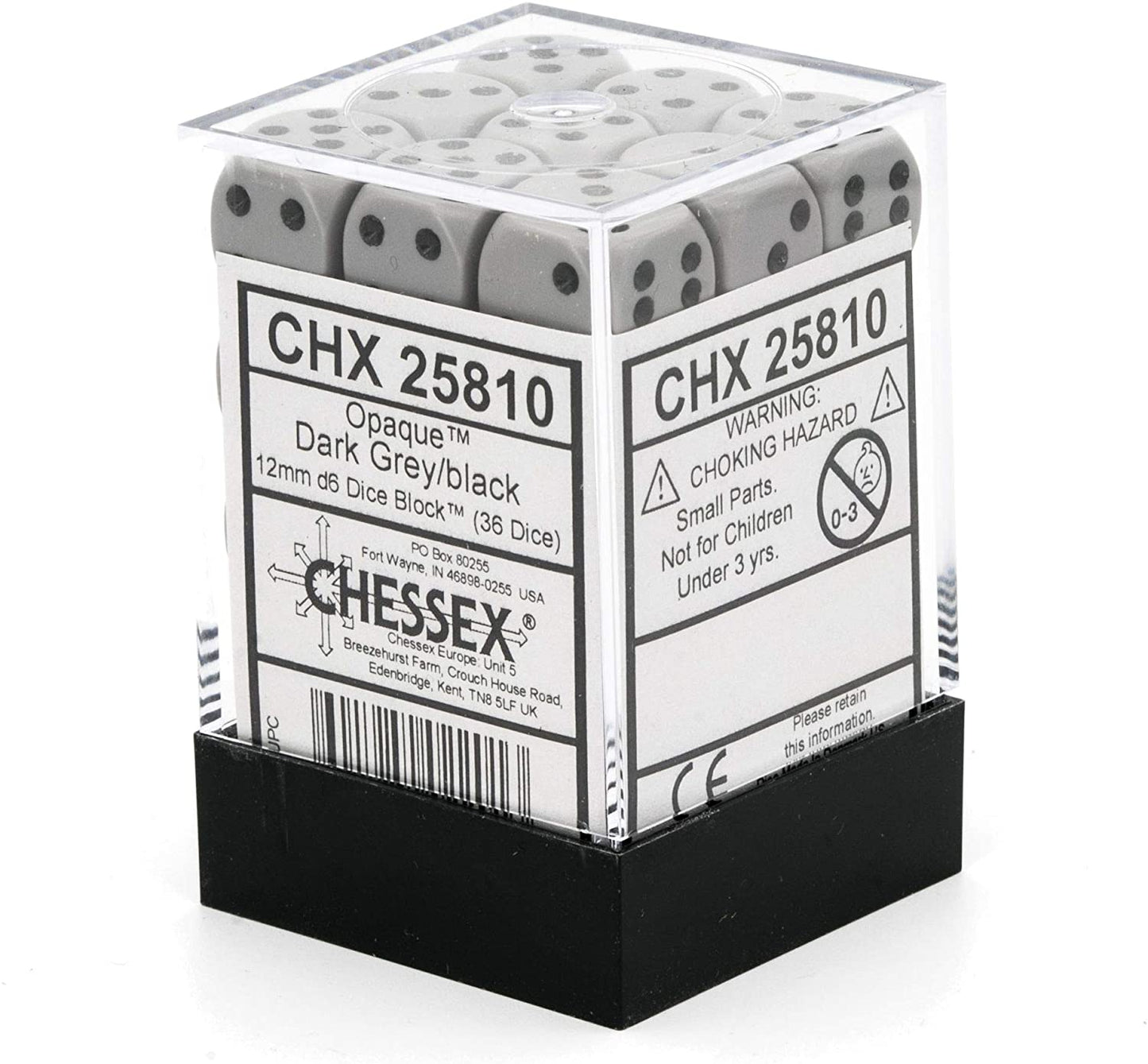Chessex Dice: D6 Block 12mm - Opaque - Grey with Black (CHX 25810) - Gamescape