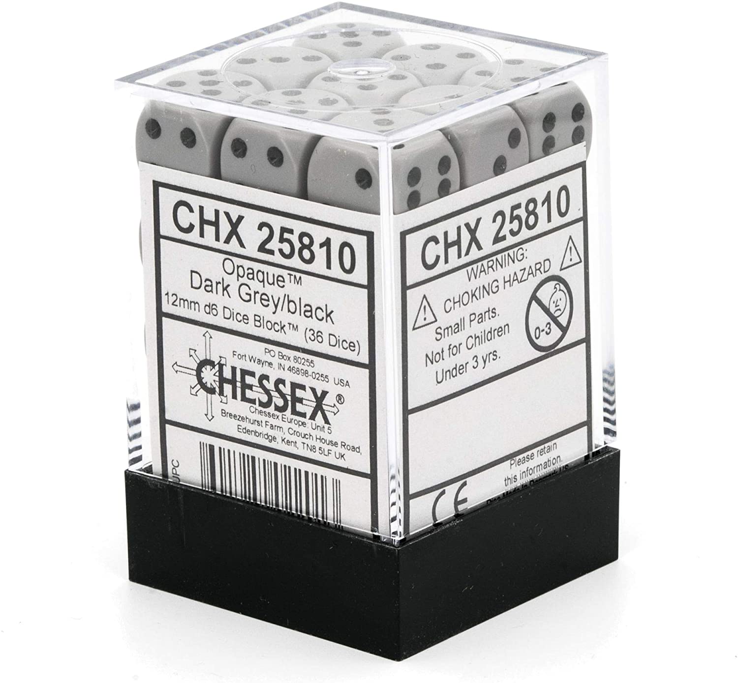 Chessex Dice: D6 Block 12mm - Opaque - Grey with Black (CHX 25810) - Gamescape