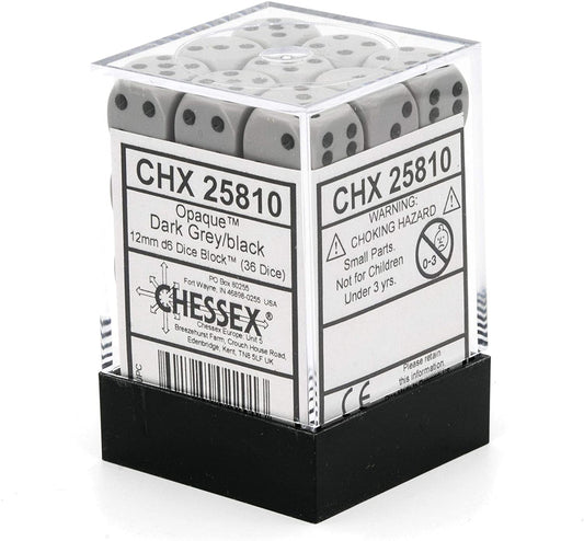 Chessex Dice: D6 Block 12mm - Opaque - Grey with Black (CHX 25810) - Gamescape